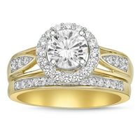 Prstenovi za medeni mjesec od srebra s 14-karatnim zlatom i imitacijom dijamanta u obliku dijamanta