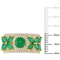 MIABELLA WOMANS 2- CArat T.G.W. Jastuk rezani i marquise izrezan smaragd i karat T.W. Okrugli dijamant 14kt cvjetni prsten od žutog
