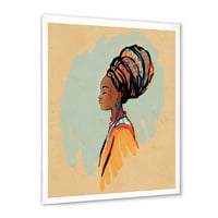 DesignArt 'Portret Afroamerikanke s Turban II' Moderni uokvireni umjetnički tisak