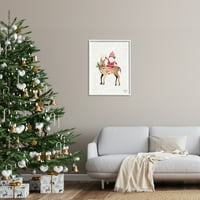 Stupell Industries Djed Mraz gnome jeleni odmor uzorka zvijezde slikanje bijele uokvirene umjetničke print art art, dizajn Heatherlee