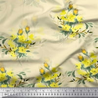 Tkanina Od Poli Georgette s otiskom akvarela u obliku lišća i žutih cvjetova širine dvorišta