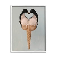 Stupell Industries Twin Penguin Pair Heart Sladoledni konus, 14, dizajn Coco de Paris