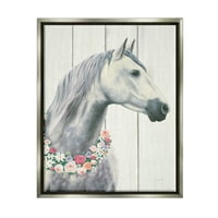 Stupell Industries Spirit stadion konj s cvjetnim vijencem sjajnim flateranim platno platno zidna umjetnost, 16x20