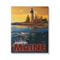 Stupell Industries Explore Maine daleki ocean svjetionik Beacon Travel Grafička umjetnost galerija zamotana platna zidna umjetnost