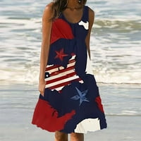 Ljetna haljina za žene s američkom zastavom Bez rukava 4. srpnja ženska tunika plisirana Midi haljina za plažu