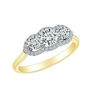 Zaručnički prsten od bijelog prirodnog dijamanta okruglog oblika od 0 karata od punog žutog zlata 14 karata veličina prstena-7,5