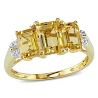 Ženski zaručnički prsten od smaragdno rezanog Citrina od 2 karata i dijamant od žutog zlata od 10 karata s 3 kamena