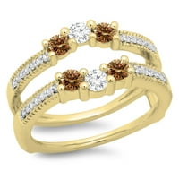 Kolekcija 0. Zaručnički prsten od šampanjca od 14k bijelog dijamanta, žuto zlato, veličina 6,5