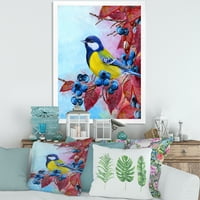 DesignArt 'Bright Bird Bullfinch koji sjedi na grani Berries II' Tradicionalni uokvireni umjetnički tisak