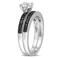 Miabella Women's Ct. Stvoreni safir i crni dijamantni vjenčani i zaručnički prstenovi postavljeni u srebrom