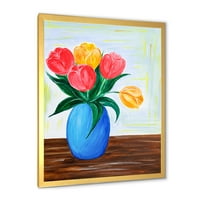 Dizajnerska umjetnost buket narančastih i crvenih tulipana u vazi tradicionalni uokvireni umjetnički tisak