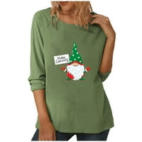 Božićne dukserice s okruglim vratom za žene, ležerni široki džemperi s dugim rukavima s printom u kravati, maslinasto sivi gornji