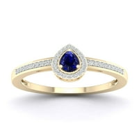 Carski dragulj žuto zlato 10K kruškoliki rez, Plavi safir, 1 10K dijamant s dvostrukom aureolom, ženski prsten