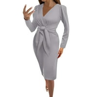 Ženska jednobojna Mini haljina s dubokim izrezom u obliku slova u, presavijena, dugih rukava, Na vezanje, tanka večernja klupska