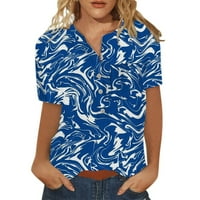 Košulje za žene, ženske modne Ležerne košulje kratkih rukava s vintage printom, bluza u tamnoplavoj boji, A. H.