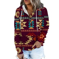 Ženske majice s grafičkim printom u donjem dijelu, vrhovi s džepovima i dugim rukavima u etničkom stilu, pulover na kopčanje s izrezom