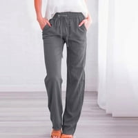 Ženske hlače visokog struka, široke Ležerne elastične hlače s vezicama, udobne ravne duge hlače s džepovima za žene