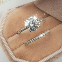 Srebrni geometrijski okrugli prsten od rhinestona s četiri kandže zaručnički prsten s punim dijamantom cirkonijev pasijans prsten