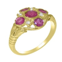 Ženski jubilarni prsten od 10k britanskog punog žutog zlata s prirodnim rubinima i dijamantima - opcije veličine-Veličina 12