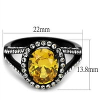 Ženski prsten od nehrđajućeg čelika s crnom završnom obradom s prozirnim i žutim topazom od nie od nie -