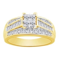 Kvadratni prsten od bijelog prirodnog dijamanta princeze i okruglog oblika od žutog zlata 10K veličina prstena - 6,5