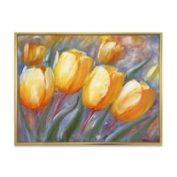 Dizajnerska umjetnost apstraktni žuti cvjetni tulipani tradicionalni uokvireni zidni otisak na platnu