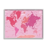 + Ružičasti tonovi karta svijeta Atlas zemalja Obrazovanje Grafika Umjetnost u sivom okviru zidni tisak, dizajn arrolinn Vaiderhold