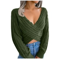 Skraćeni džemper za žene s izrezom u obliku slova U i dugim rukavima, jednobojni otvoreni džemper, pulover, džemper, vrhovi