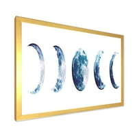 Dizajnerski ispis čarobne faze plavog mjeseca na bijelom u boemskom i eklektičnom uokvirenom stilu