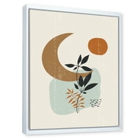 DesignArt 'Sažetak Mjesec i sunce s modernim uokvirenim platnenim tiskom na minimalnim biljkama