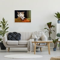 Stupell Industries prolio grah šaljiva mačka kuhinja slika životinja slika slika bijela uokvirena umjetnička print art art, dizajn