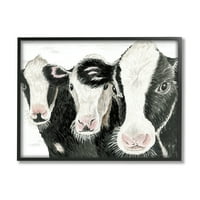 Stupell tri krave na farmi portret Trio životinja i insekata slika u crnom okviru umjetnički tisak zidna umjetnost