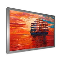 Fregata tijekom crvene večeri sjaj na oceanskom horizontu uokvirenom slikarskom platnu umjetnički tisak
