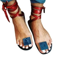 Ženske prozračne ravne sandale s remenom za gležanj i blokovima u boji u boji; ljetne ženske sandale; rasprodaja; crvena 9
