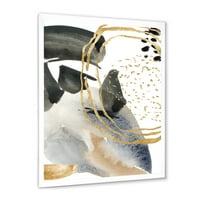 DesignArt 'Pastel Sažetak s crno plavom bež i zlatnim spotovima modernim uokvirenim umjetničkim printom