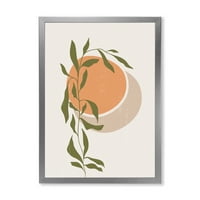 DesignArt 'Sažetak narančastog mjeseca i sunca s tropskim listom' Moderni uokvireni umjetnički tisak