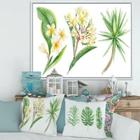 DesignArt 'žuti cvjetovi i tropsko lišće xii' tradicionalno uokvireno platno zidne umjetničke tiska