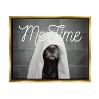 Stupell Industries Me Time Pet Dog Portret kupaonice Metalno zlato uokvireno plutajućem platnu zidne umjetnosti, 16x20