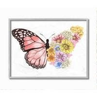 Stupell Industries Butterfly Cvjetni buket Kolaž proljetna ružičasto žuta uokvirena zidna umjetnička dizajn Ziwei Li, 11 14
