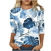 Ženske ljetne majice s okruglim vratom s cvjetnom bluzom, casual Ženske košulje s rukavima Plava;
