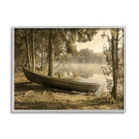 Kanu uz jezero, šumski krajolik divljih životinja, fotografija u sivom okviru, umjetnički tisak na zidu