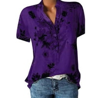 Ženska ležerna majica s izrezom u obliku slova A i kratkim rukavima s printom pulover široka Bluza vrhovi u ljubičastoj boji a
