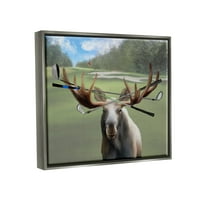 Stupell Smiješni golf klubovi Moose Antlers Animal & Insects Slikanje sivog plutajućeg uokvirenog umjetničkog printa zidna umjetnost