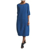 Ženske haljine srednje duljine s printom, do lakta, A kroja ljetna haljina s okruglim vratom, plava, 3 inča