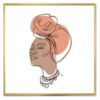 DesignArt 'Jedan line Portret Afro American Woman IV' Moderno uokvirena platna zidna umjetnička tiska