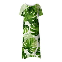 Ženske haljine A kroja srednje duljine s printom, ležerna ljetna haljina kratkih rukava s okruglim dekolteom, zelena