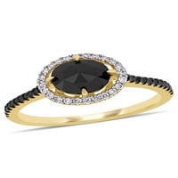 Miabella 1- Carat T.W. Crno -bijeli dijamant 14K žuti zlatni halo zaručnički prsten