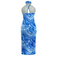 Haljine za povratak kući Plus size ženski kombinezon u boji s printom kratka suknja haljina bez rukava s ramena struk Plava