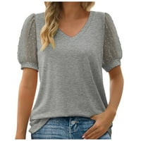 Ženska odjeća plus size modna ženska ležerna Vintage jednobojna bluza s izrezom u obliku slova u, Majica kratkih rukava, ljetni vrhovi