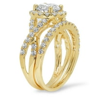 1. karatni okrugli dijamant s prirodnim kultiviranim dijamantom od žutog zlata od 14 karata 14 karata vjenčani prsten za mladenke